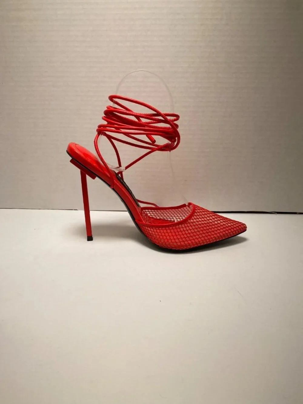 Jessica Rich Women's Exotic Red Strap Lace Up Pointy High Heels Sz 7